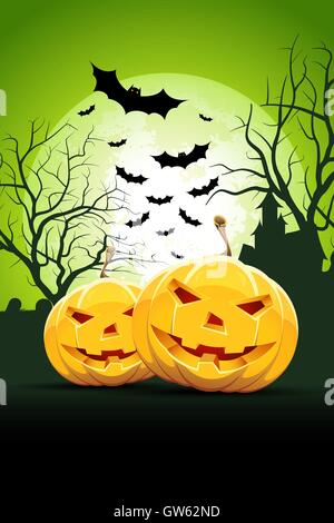 Carte d'Halloween avec des citrouilles Illustration de Vecteur