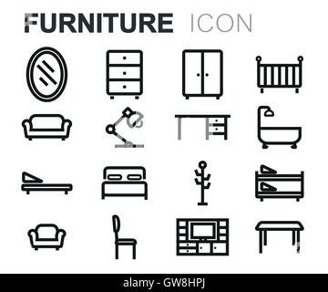 Meubles ligne noir Vector icons set Illustration de Vecteur