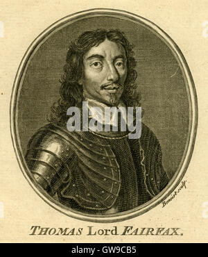 C Antique1780 gravure, Thomas Fairfax, 3e Lord Fairfax de Cameron. Thomas Fairfax, 3e Lord Fairfax de Cameron (1612-1671) est un général et parlementaire commandant en chef pendant la guerre civile anglaise. SOURCE : gravure originale. Banque D'Images