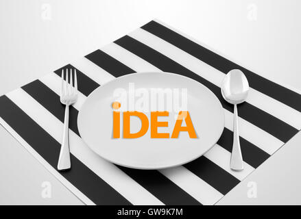 Idée Concept sur prêt à servir avec cuillère et fourchette, concept à succès Banque D'Images