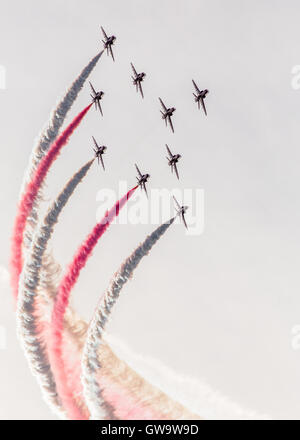 L'équipe de voltige des flèches rouges (ou de l'équipe de voltige aérienne de la Royal Air Force) d'effectuer à Chatsworth Park le 4 septembre. Banque D'Images