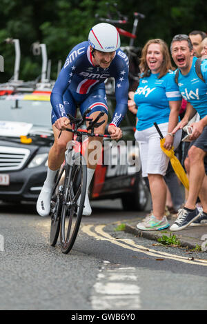 Épreuve individuelle : Étape 7a, 2016 Visite de la Grande-Bretagne. Rider Taylor Phinney de BMC Racing Banque D'Images