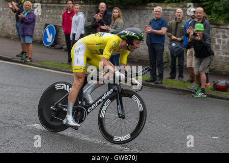 Épreuve individuelle : Étape 7a, 2016 Visite de la Grande-Bretagne. Rider Steve Cummings de Dimension Data Banque D'Images