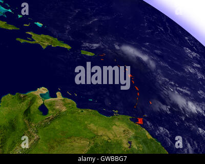 Caraïbes en rouge comme vu de l'orbite de la Terre dans l'espace. Illustration 3D très détaillées avec surface de la planète. Elements Banque D'Images