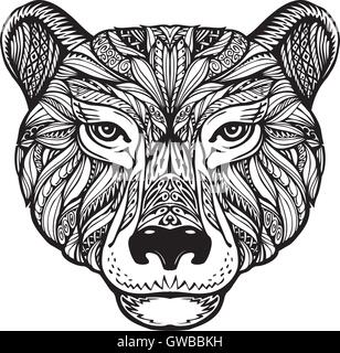 L'ours. Les tendances ethniques. Hand drawn vector illustration avec éléments celtiques. Grizzly, animal symbole de la tête Illustration de Vecteur