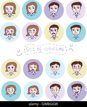 Visages masculins et féminins avatars. set style plat Illustration de Vecteur