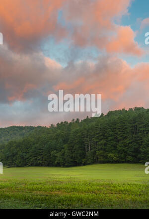 Les nuages au-dessus de la zone verte dans le site Cataloochee Valley Banque D'Images