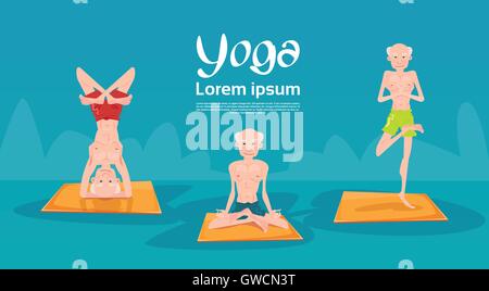 Man Group assis en position de Yoga différents faisant des exercices de détente Illustration de Vecteur