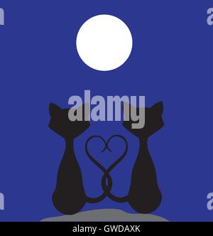 Vector illustration de silhouettes de chats au clair de lune Illustration de Vecteur