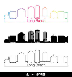 Long Beach skyline style linéaire avec rainbow en fichier vectoriel éditable Banque D'Images