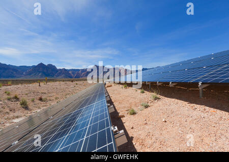 Afficher des panneaux solaires dans le désert de Mojave. Banque D'Images