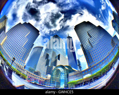 Brookfield Place Jardin d'hiver et World Trade Center (voir fisheye), NYC, USA Banque D'Images