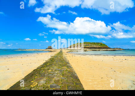 La baie de Saint Malo, de la pierre, Grand et Petit être fort pendant la marée basse. Bretagne, France, Europe. Banque D'Images