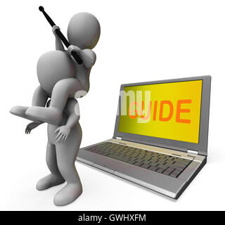 Ordinateur portable affiche des caractères Guide de l'aide ou aider les directeurs Banque D'Images