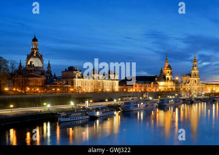 Dresde, Abendliches Terrassenufer Banque D'Images