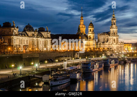 Dresde, Abendliches Terrassenufer Banque D'Images