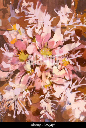 Résumé des fleurs roses à la peinture acrylique,illustration style Banque D'Images