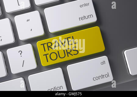 Excursions de voyage jaune bouton sur le clavier. 3D Render. Banque D'Images