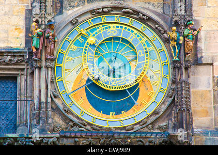 Prague. Close up d'Orloj horloge astronomique. Banque D'Images