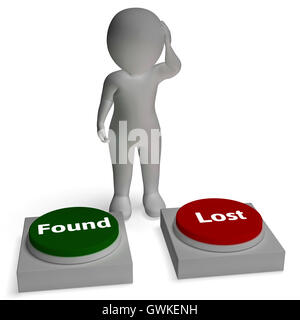 Perdu trouvé perdre et trouver des boutons indique Banque D'Images