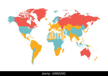 Carte du monde avec les pays plat vector Banque D'Images