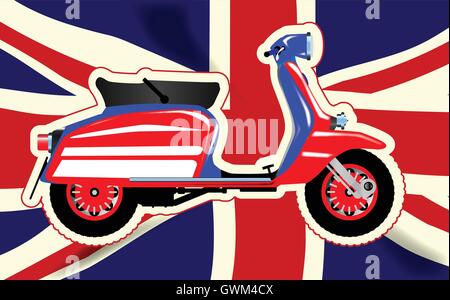 Un typique style 1960 scooter sur un arrière-plan du pavillon de l'Union européenne Illustration de Vecteur