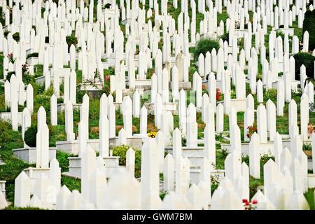 Tombes musulmanes dans le cimetière dédié aux victimes du siège de Sarajevo Banque D'Images