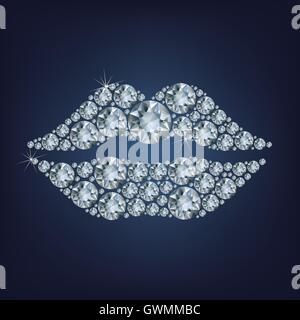 En forme d'lèvres fait beaucoup de diamant sur le fond noir Illustration de Vecteur