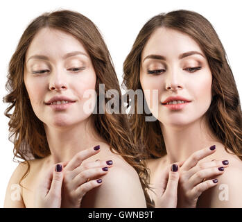 Portrait de jeune fille avec et sans maquillage Banque D'Images