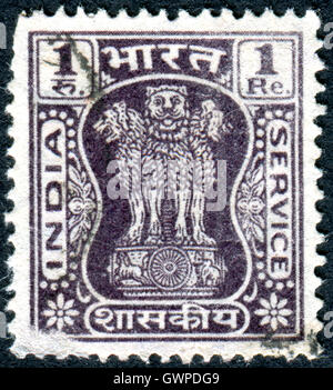 Inde - circa 1967 : timbre imprimé en Inde, montre la capitale de l'Asoka pilier, circa 1967 Banque D'Images