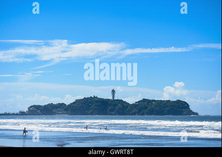 Les surfeurs à la plage à Enoshima, préfecture de Kanagawa, Japon Banque D'Images