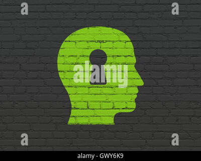 Concept de publicité : Tête avec serrure sur wall background Banque D'Images