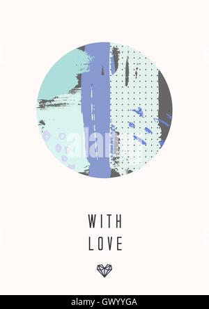 Un collage de bleu et violet éléments dessinés à la main et la grille. Carte de vœux originale et moderne du design. Illustration de Vecteur