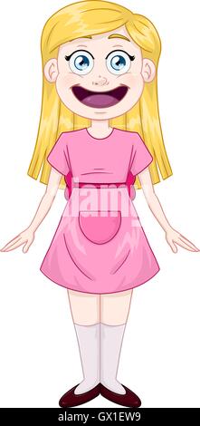 Vector illustration d'un mignon fille blonde en robe rose. Illustration de Vecteur