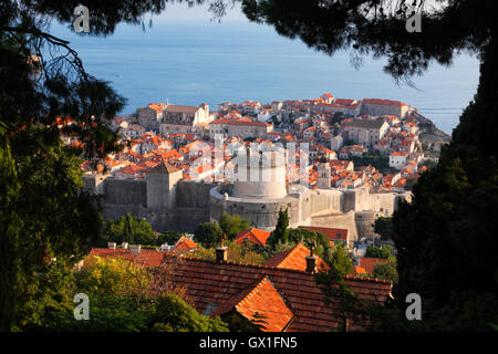 Vue panoramique sur la vieille ville de Dubrovnik à partir de ci-dessus Banque D'Images