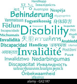 L'invalidité dans différentes langues du monde. Nuage de mots vecteur pour problème social. Illustration de Vecteur