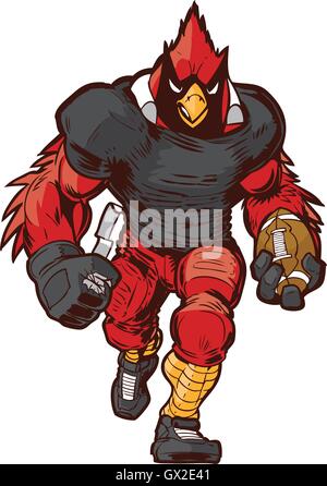 Vector cartoon clip art illustration Vue de face d'un joueur de football cardinal mascot en uniforme autour de l'avant. Illustration de Vecteur