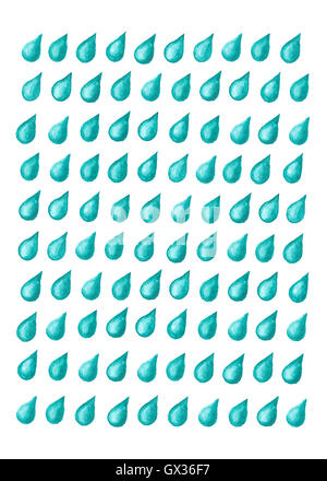 Turquoise bleu gouttes de pluie diagonale de l'aquarelle Banque D'Images