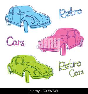 Voiture rétro mignon illustration. Vieux simple bug automobile. Classic auto. Vintage style. Illustration de Vecteur