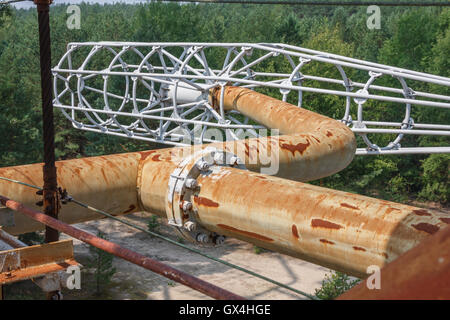 Détail de l'ancien Union soviétique Duga de radar près de dans la zone d'exclusion de Tchernobyl. Banque D'Images