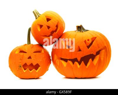 Groupe d'Halloween varié Jack o lanterne isolated on white Banque D'Images