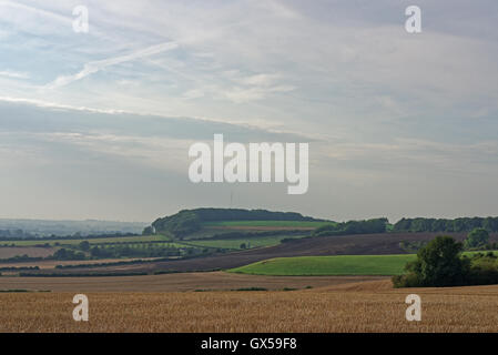 Vue sur les collines du Lincolnshire Wolds,UK, avec un début d'automne mist Banque D'Images
