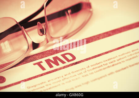 TMD - Diagnostic imprimé sur fond rouge. 3D Illustration. Banque D'Images