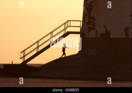 Photographie par © Jamie Callister. Coucher de soleil à la plage de Talacre, Flintshire, au nord du Pays de Galles, Royaume-Uni du 10 septembre 2016. Banque D'Images