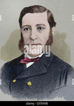 Casto Avenida Maria Mendez Nuñez (1824-1869). Officier de marine de l'armée espagnole. Portrait. Gravure de J. Diegues. La Ilustracion, 1890. De couleur. Banque D'Images