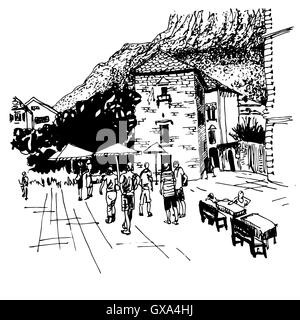 Esquisse de Kotor street - célèbre place au Monténégro Illustration de Vecteur