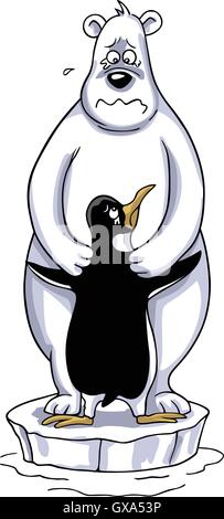 L'ours polaire, Pingouin serrant triste scène polaire Illustration de Vecteur