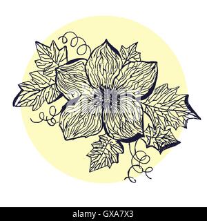 Fleur à la main avec des lames. Vector illustration croquis de fleurs. Illustration de Vecteur