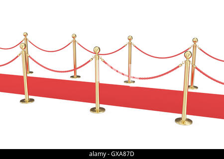 Chandeliers d'or et d'un tapis de velours rouge isolé sur blanc. 3d illustration Banque D'Images