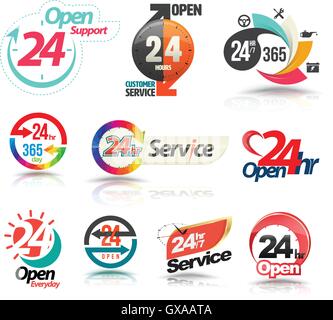 Service à la clientèle ouvert 24 heures collection. Vector illustration. Illustration de Vecteur